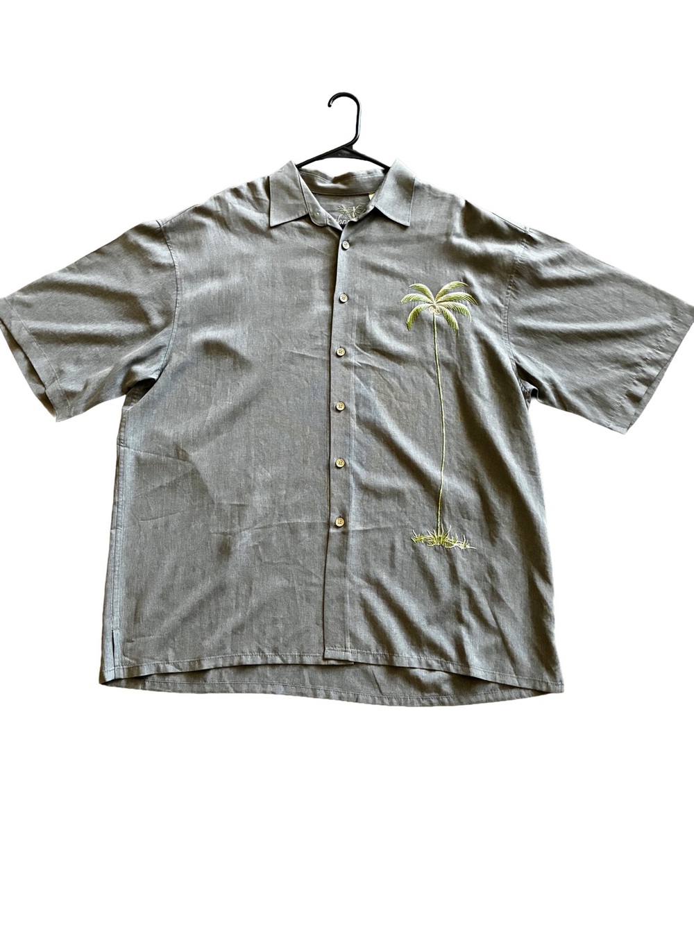 Bamboo Cay Hawaiian Camp Shirt Men’s XL Gray Palm Embroidered Modal Blend